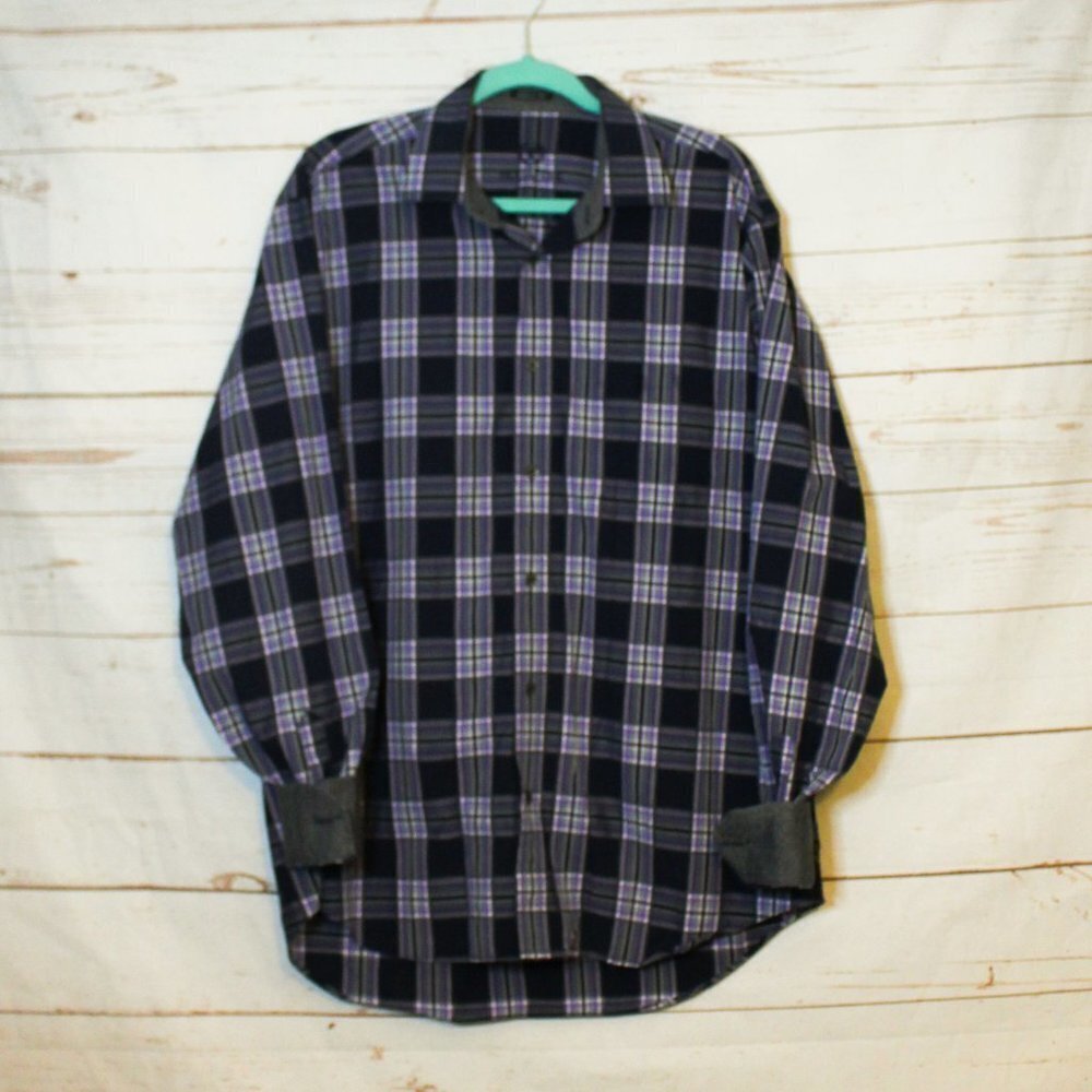 Bugatchi Uomo Mens Large Black Purple Button Down‎
